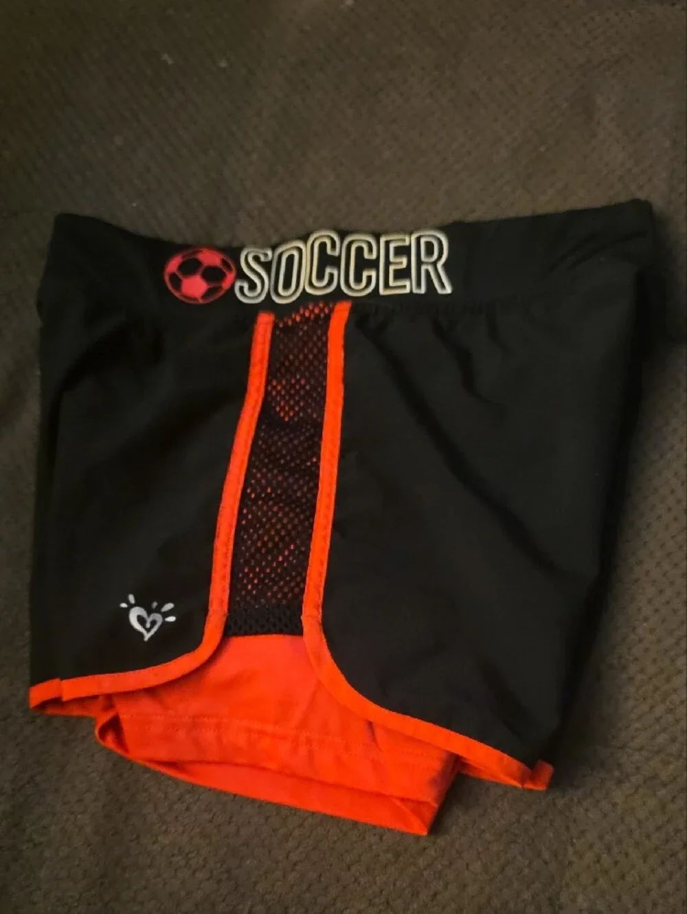 JUSTICE: Girls Black & Orange Athletic Shorts With Soccer Logo